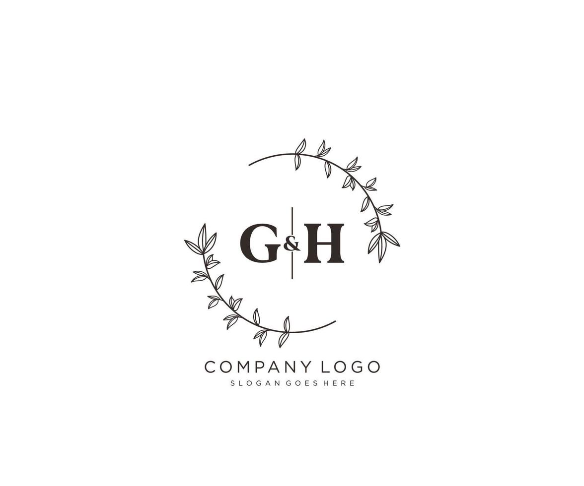 initial GH letters Beautiful floral feminine editable premade monoline logo suitable for spa salon skin hair beauty boutique and cosmetic company. vector
