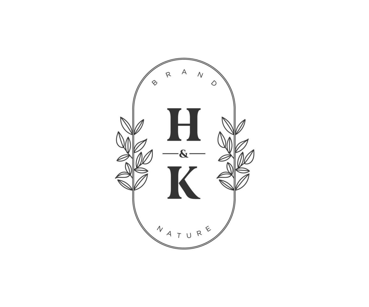 inicial hk letras hermosa floral femenino editable prefabricado monoline logo adecuado para spa salón piel pelo belleza boutique y cosmético compañía. vector