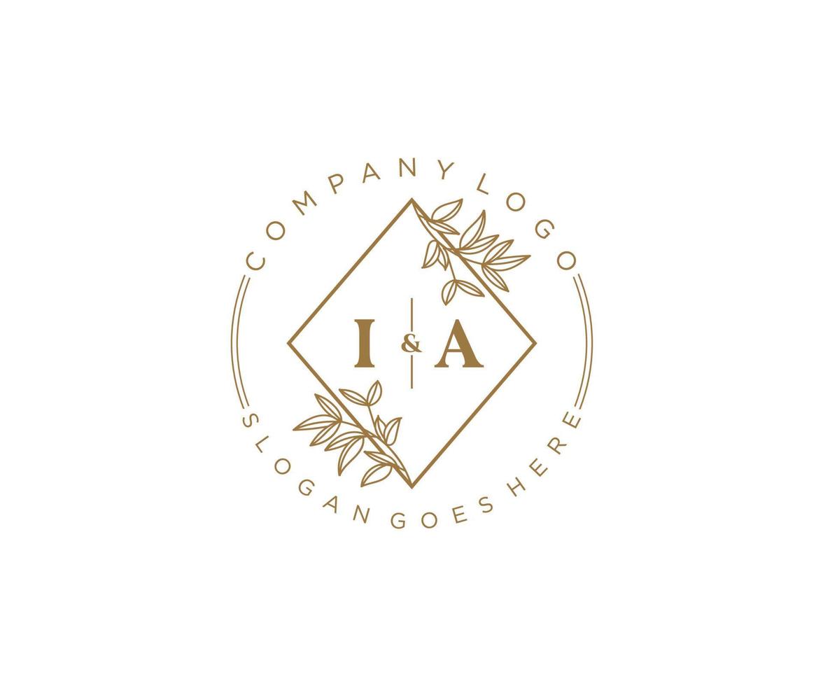 initial IA letters Beautiful floral feminine editable premade monoline logo suitable for spa salon skin hair beauty boutique and cosmetic company. vector