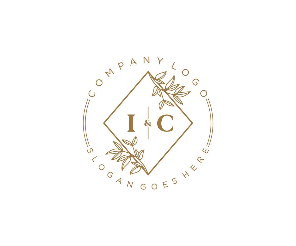 initial IC letters Beautiful floral feminine editable premade monoline logo suitable for spa salon skin hair beauty boutique and cosmetic company. vector