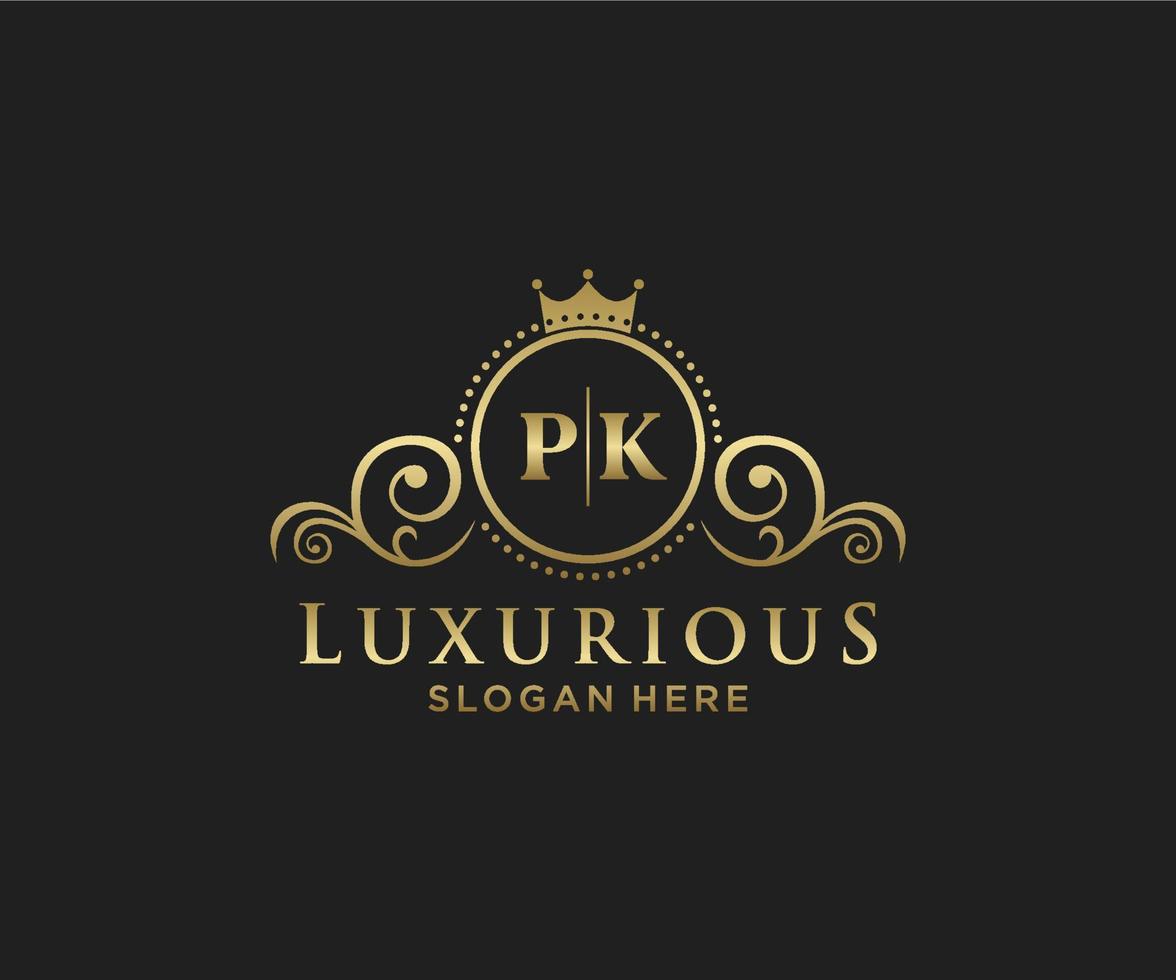 Initial PK Letter Royal Luxury Logo template in vector art for Restaurant, Royalty, Boutique, Cafe, Hotel, Heraldic, Jewelry, Fashion and other vector illustration.