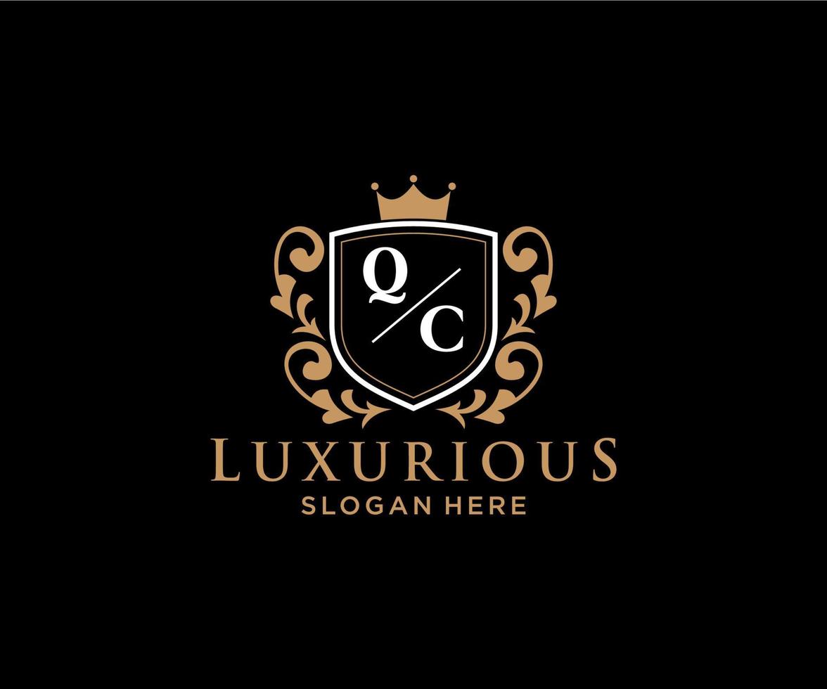 Initial QC Letter Royal Luxury Logo template in vector art for Restaurant, Royalty, Boutique, Cafe, Hotel, Heraldic, Jewelry, Fashion and other vector illustration.