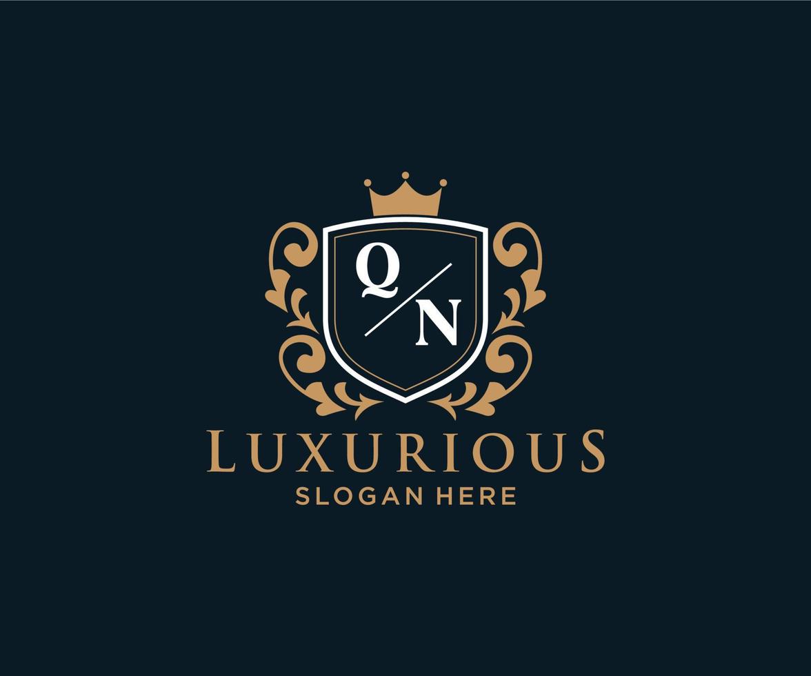 Initial QN Letter Royal Luxury Logo template in vector art for Restaurant, Royalty, Boutique, Cafe, Hotel, Heraldic, Jewelry, Fashion and other vector illustration.