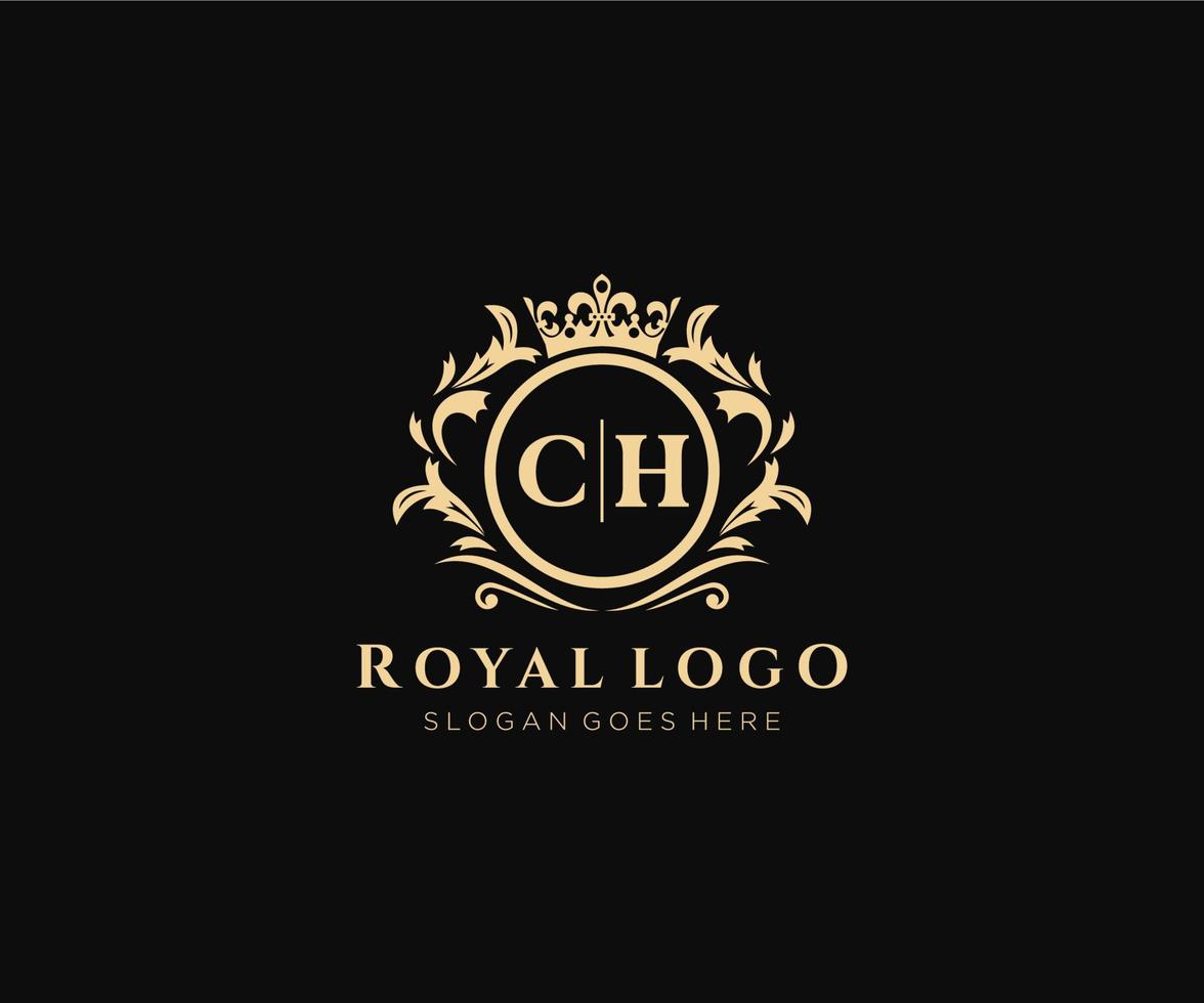 Initial CH Letter Luxurious Brand Logo Template, for Restaurant, Royalty, Boutique, Cafe, Hotel, Heraldic, Jewelry, Fashion and other vector illustration.