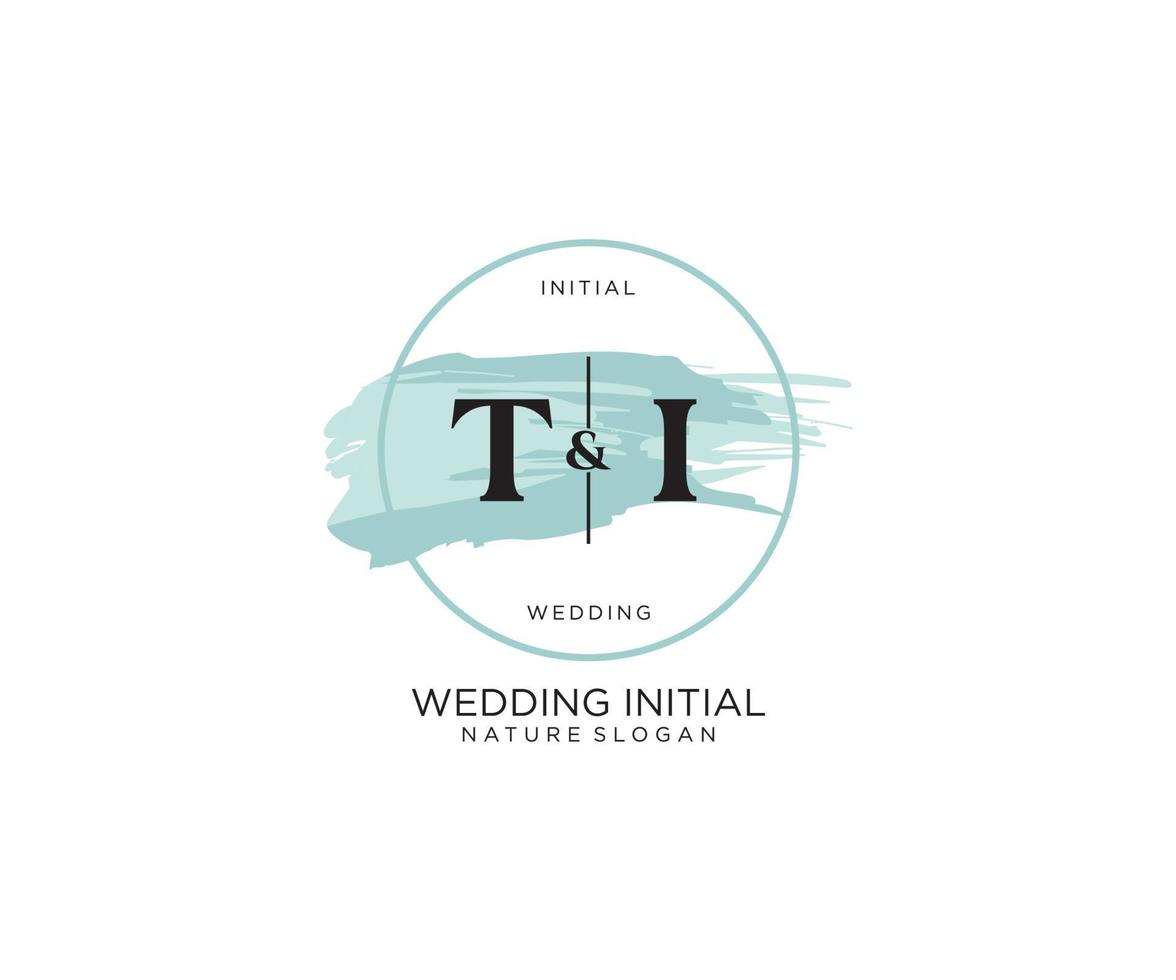 Initial TI Letter Beauty vector initial logo, handwriting logo of initial signature, wedding, fashion, jewerly, boutique, floral and botanical with creative template for any company or business.