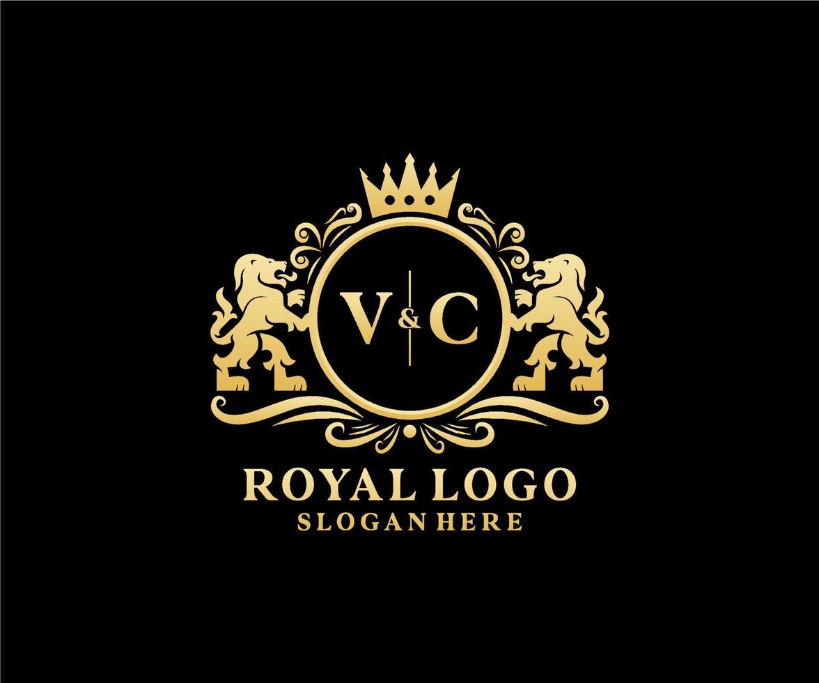 Initial VC Letter Lion Royal Luxury Logo template in vector art for Restaurant, Royalty, Boutique, Cafe, Hotel, Heraldic, Jewelry, Fashion and other vector illustration.