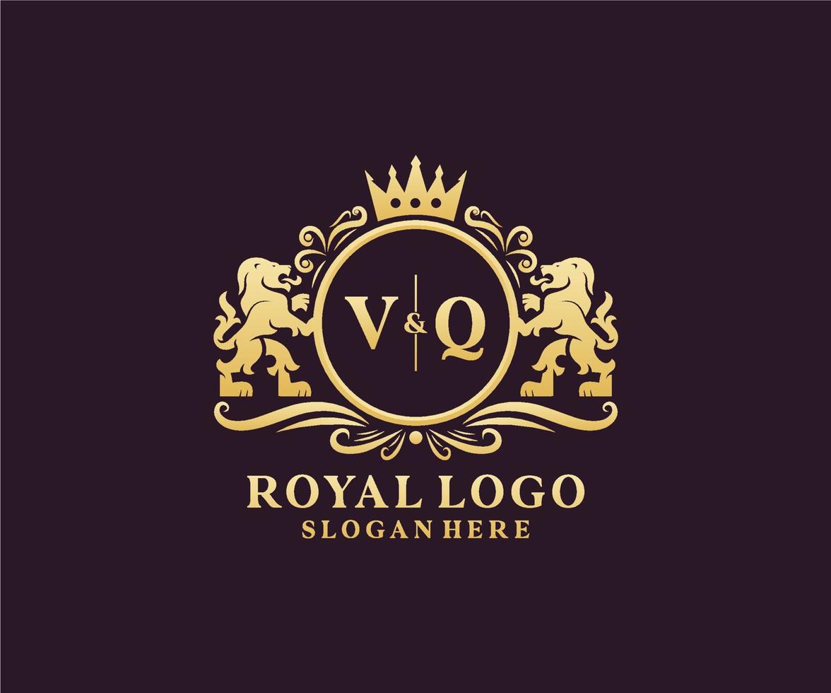 plantilla de logotipo de lujo real de león de letra vq inicial en arte vectorial para restaurante, realeza, boutique, cafetería, hotel, heráldica, joyería, moda y otras ilustraciones vectoriales. vector