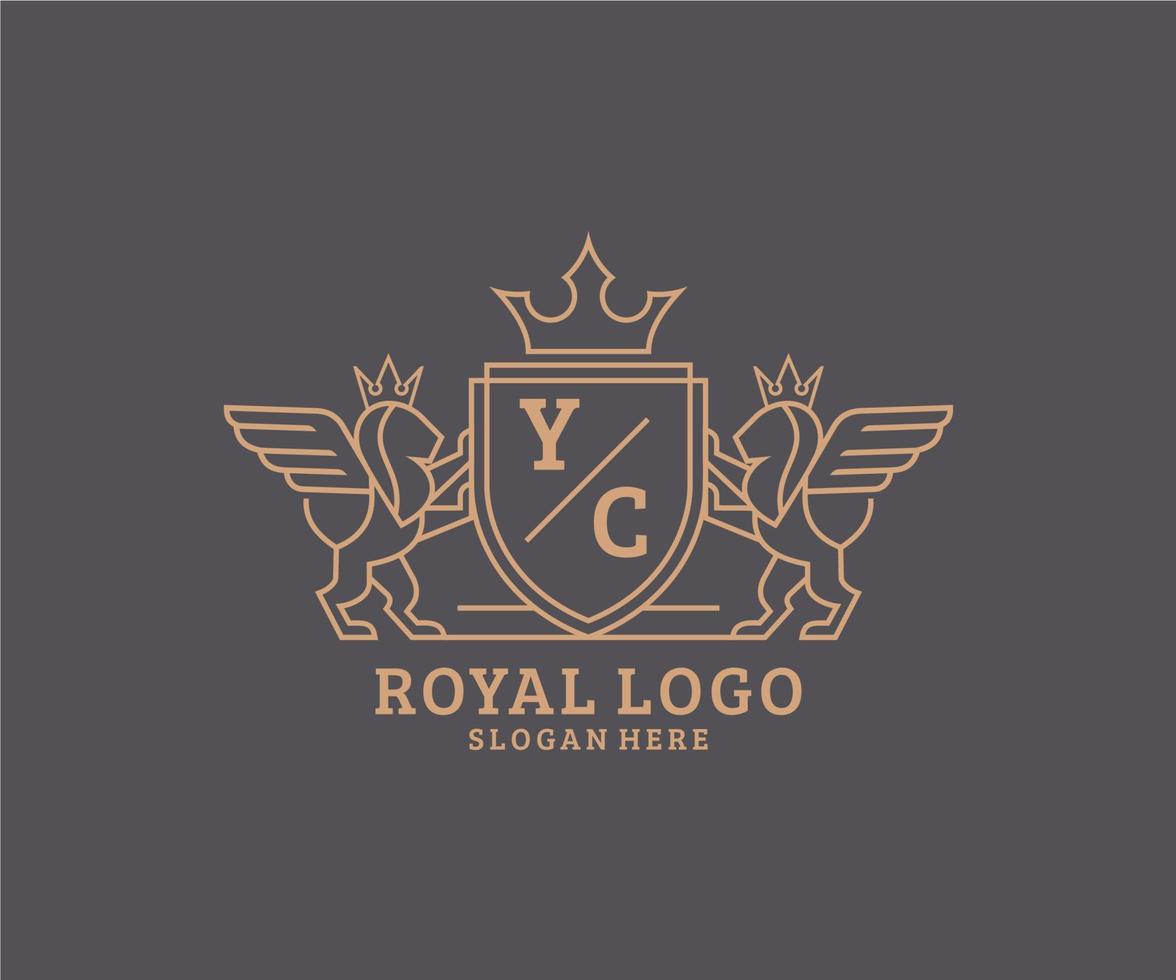 Initial YC Letter Lion Royal Luxury Heraldic,Crest Logo template in vector art for Restaurant, Royalty, Boutique, Cafe, Hotel, Heraldic, Jewelry, Fashion and other vector illustration.
