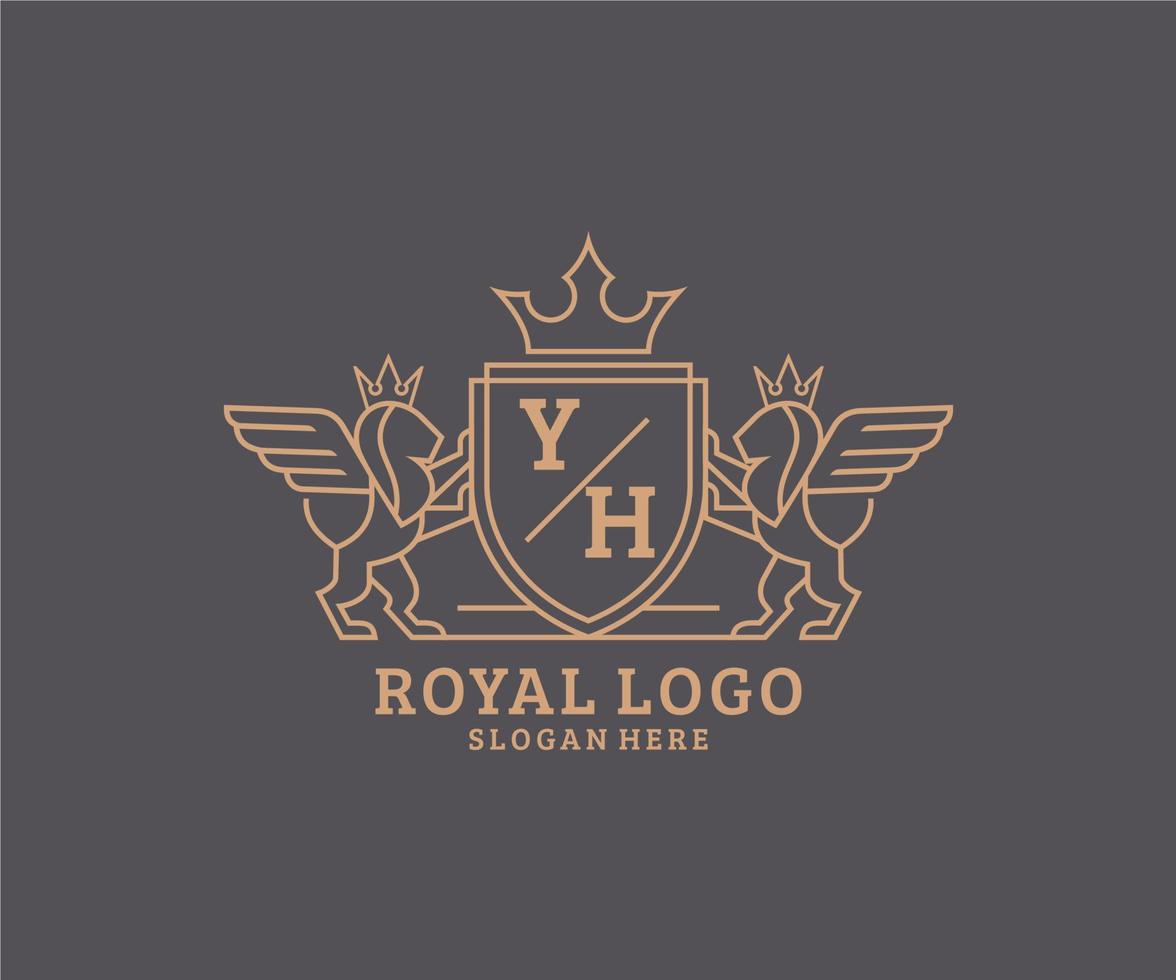 Initial YH Letter Lion Royal Luxury Heraldic,Crest Logo template in vector art for Restaurant, Royalty, Boutique, Cafe, Hotel, Heraldic, Jewelry, Fashion and other vector illustration.