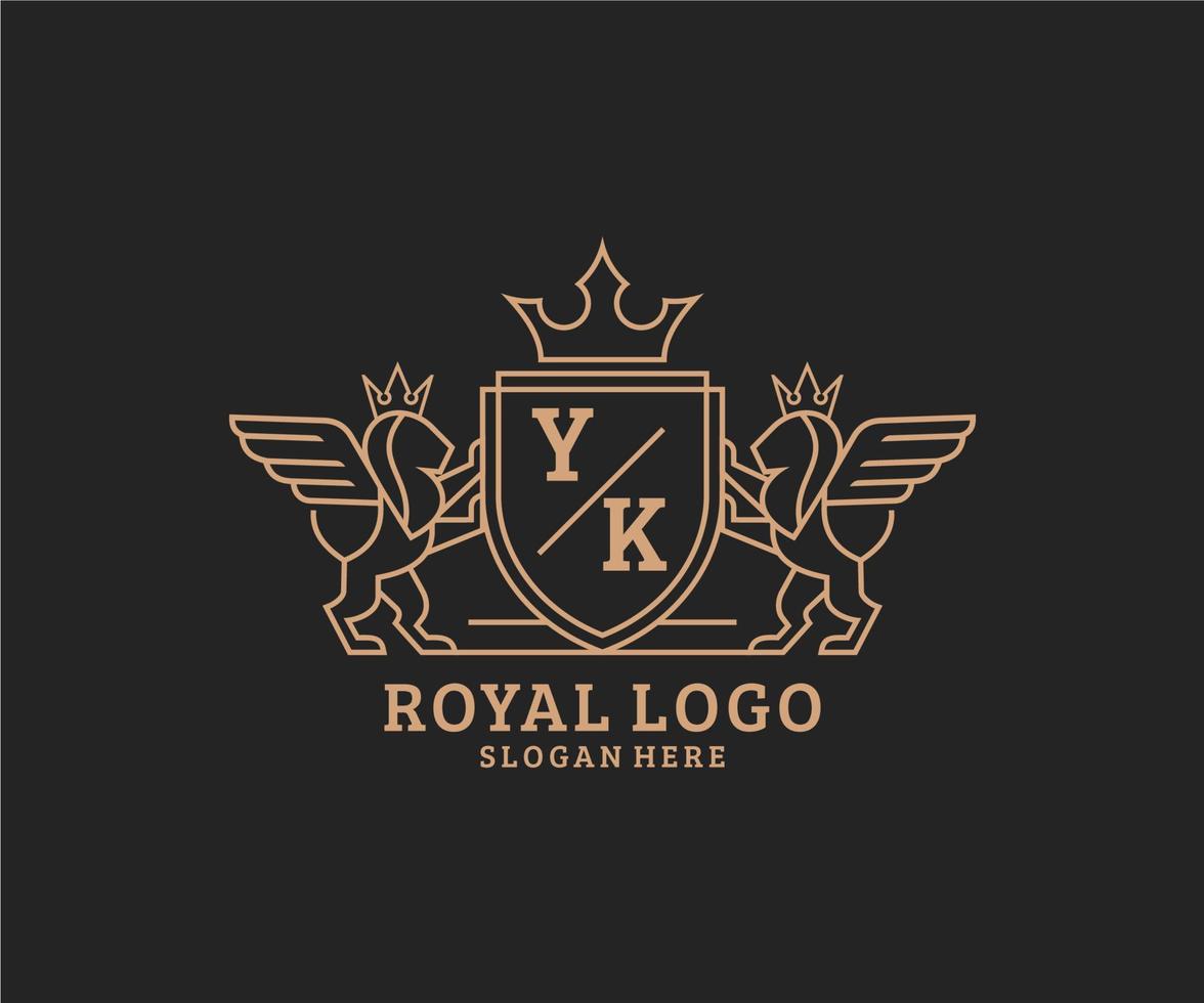 Initial YK Letter Lion Royal Luxury Heraldic,Crest Logo template in vector art for Restaurant, Royalty, Boutique, Cafe, Hotel, Heraldic, Jewelry, Fashion and other vector illustration.