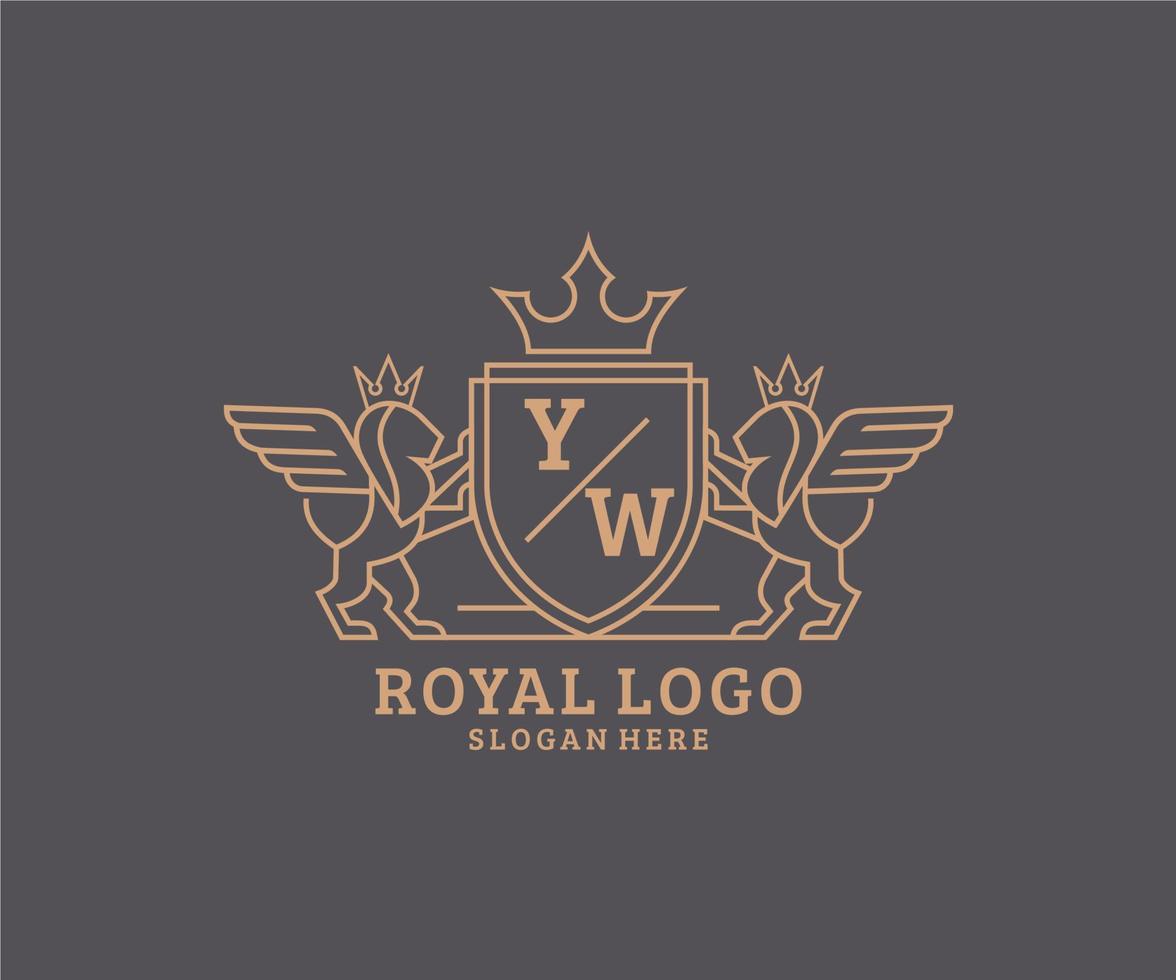 inicial yw letra león real lujo heráldica,cresta logo modelo en vector Arte para restaurante, realeza, boutique, cafetería, hotel, heráldico, joyas, Moda y otro vector ilustración.