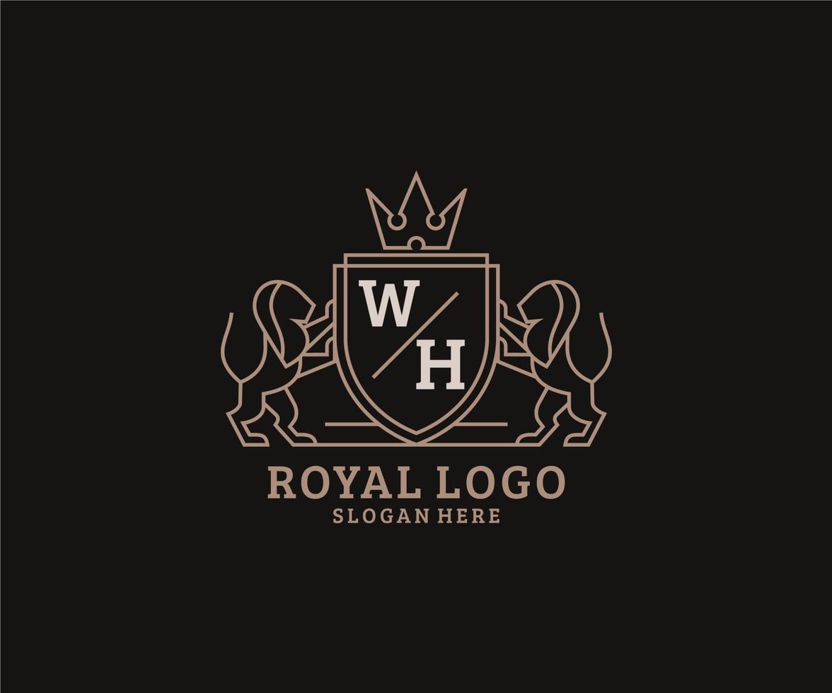 plantilla inicial de logotipo de lujo real de león con letra wh en arte vectorial para restaurante, realeza, boutique, cafetería, hotel, heráldica, joyería, moda y otras ilustraciones vectoriales. vector