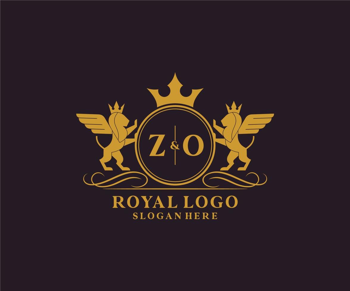 Initial ZO Letter Lion Royal Luxury Heraldic,Crest Logo template in vector art for Restaurant, Royalty, Boutique, Cafe, Hotel, Heraldic, Jewelry, Fashion and other vector illustration.