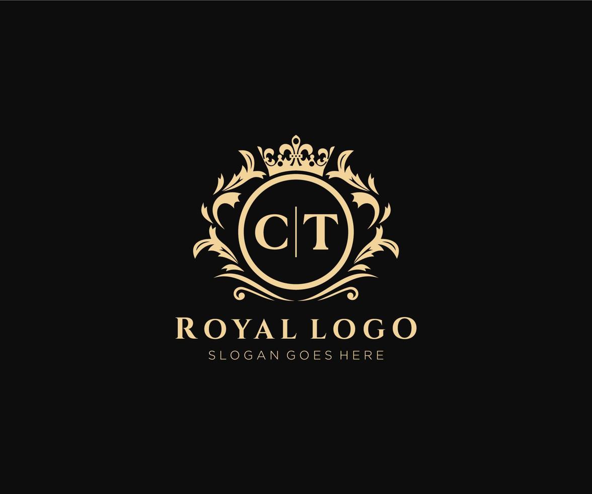 Initial CT Letter Luxurious Brand Logo Template, for Restaurant, Royalty, Boutique, Cafe, Hotel, Heraldic, Jewelry, Fashion and other vector illustration.