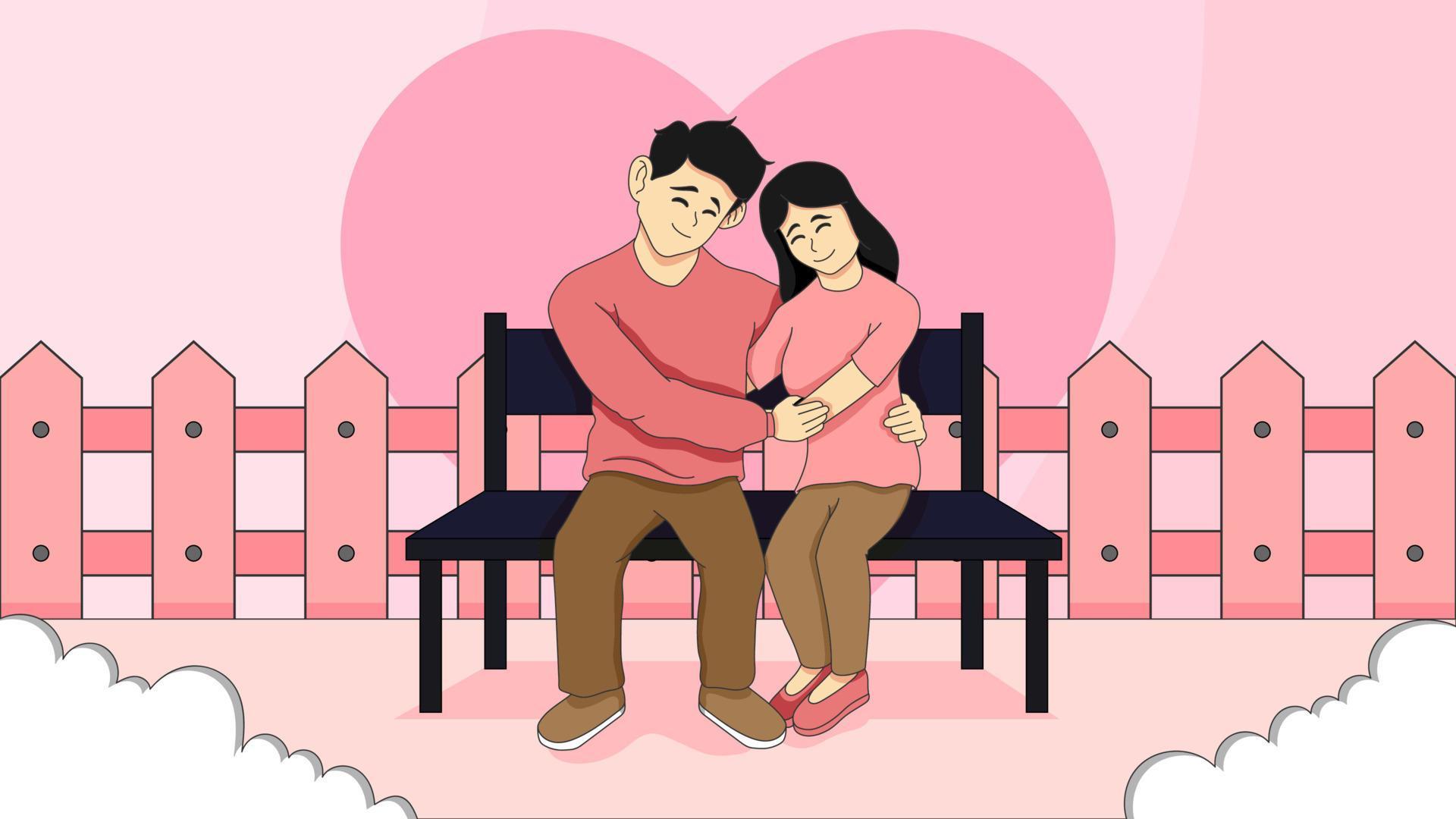 Hand drawn young couple vector illustration sit on the bench 20958397