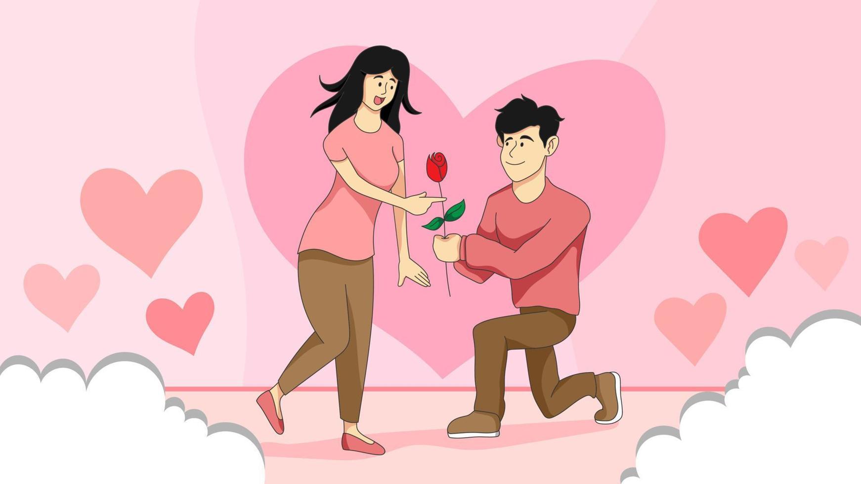 Hand drawn vector illustration of a young couple in love