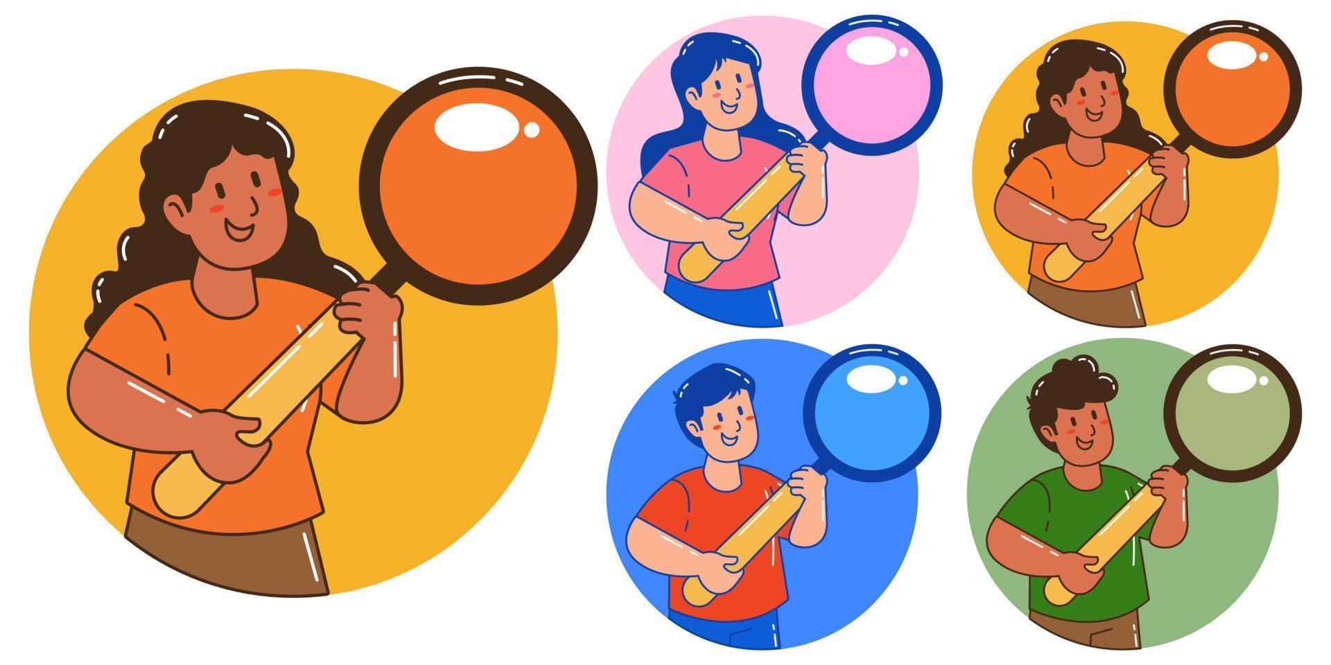 person carrying a magnifying glass to find something vector