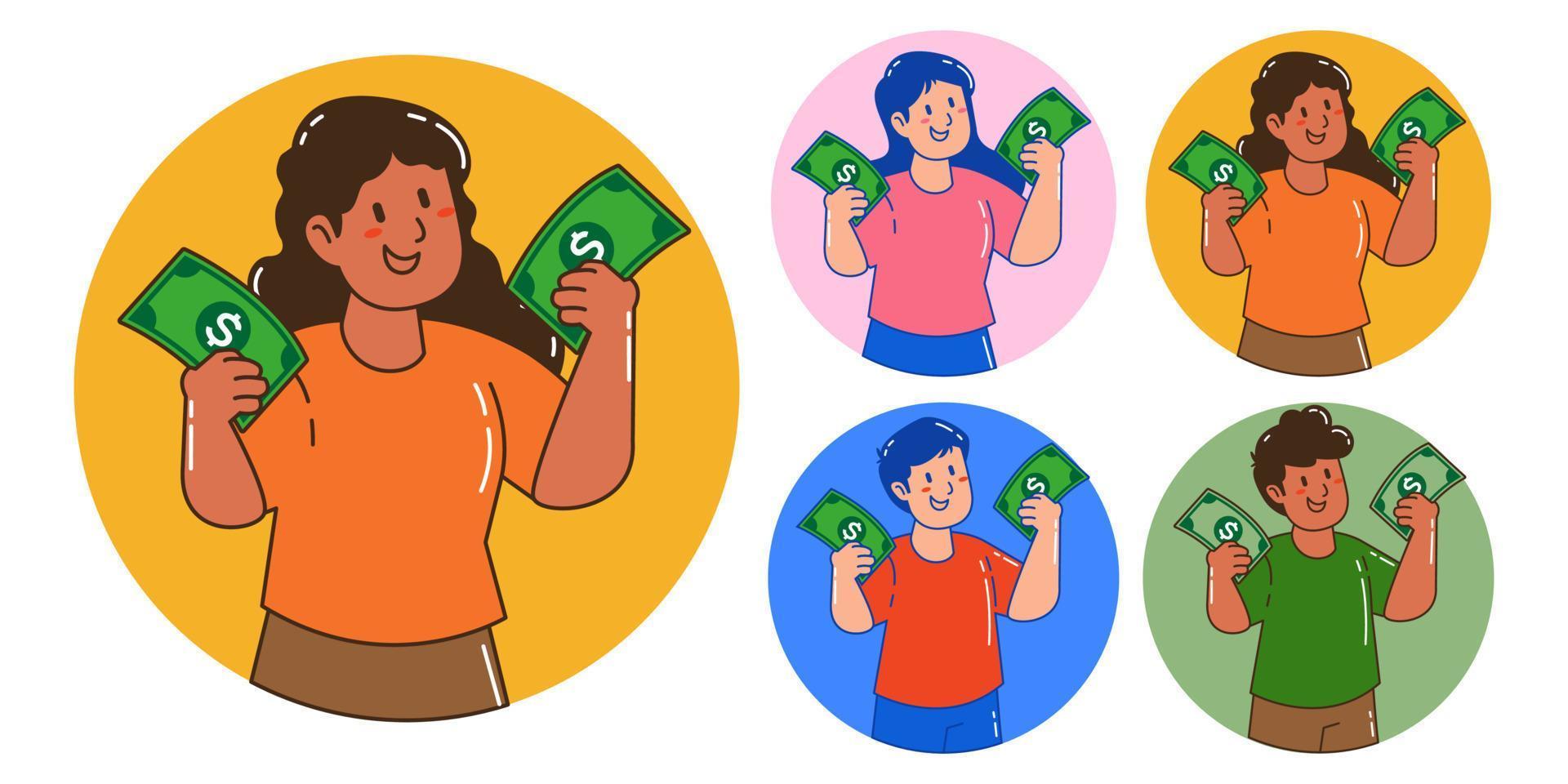 gesture of people holding a lot of money vector