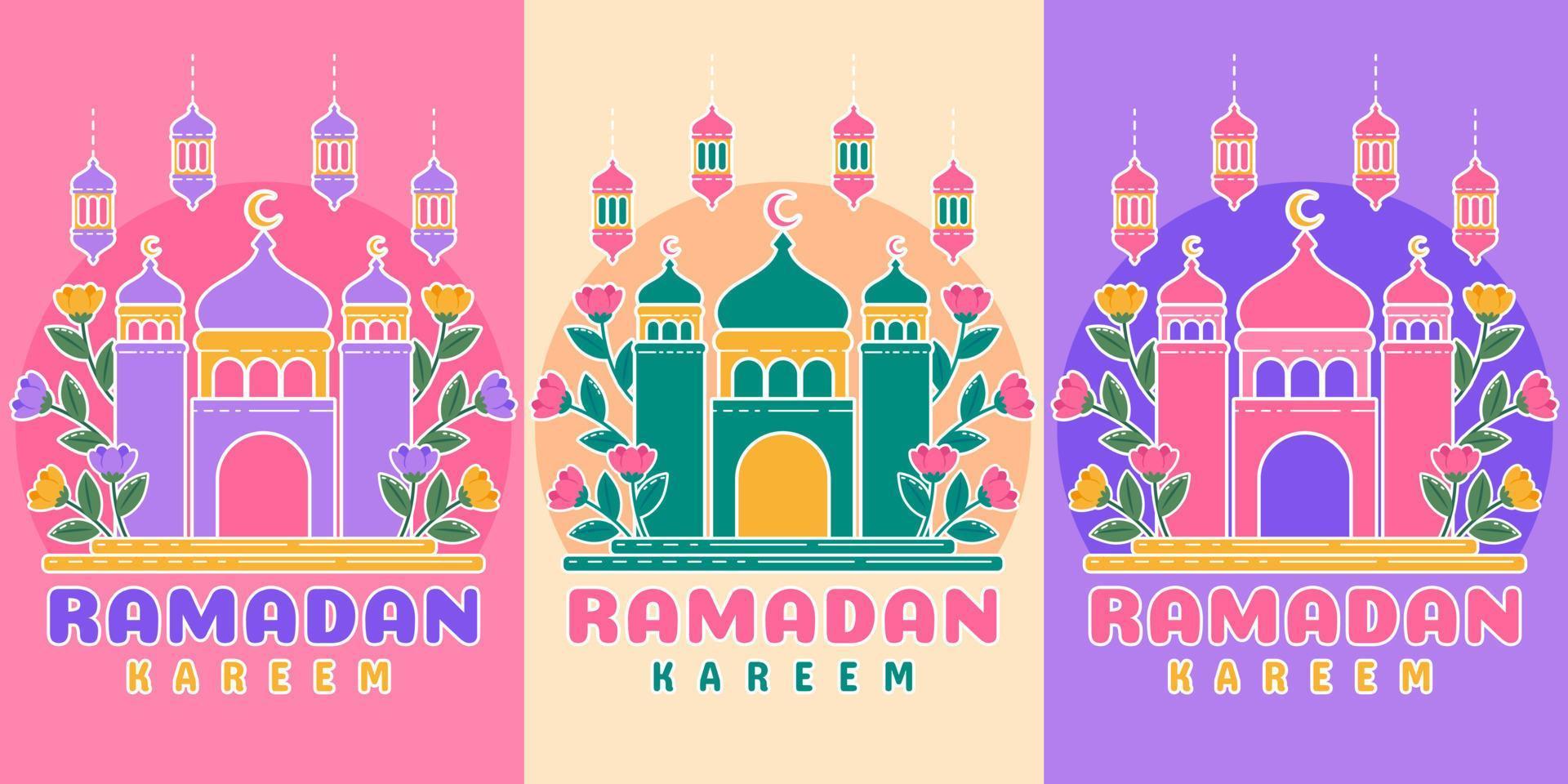 Ramadan Kareem with mosque symbol vector