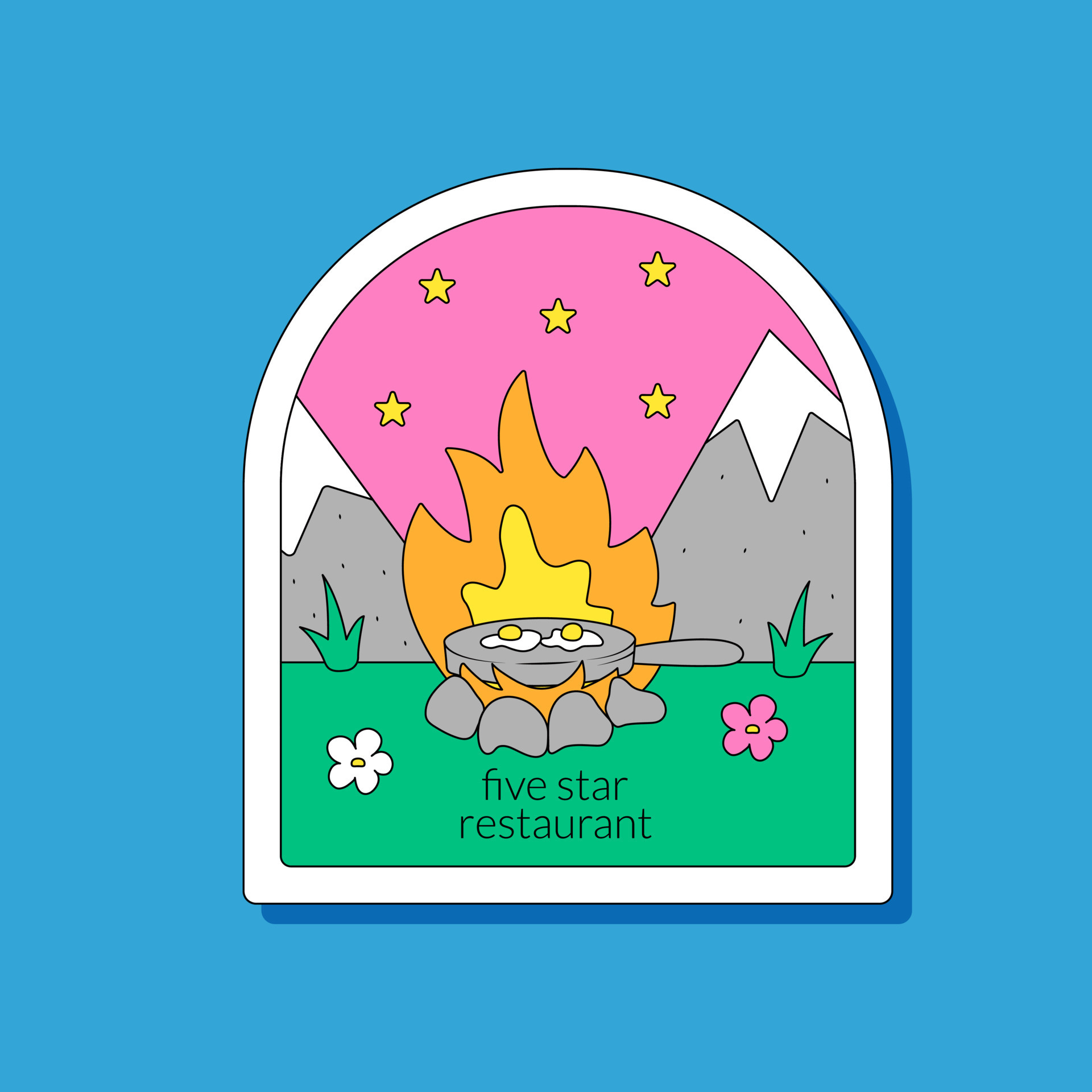 Five Star Restaurant Sticker Travel Adventure In Retro Groovy Style five-star-restaurant-sticker-travel-adventure-in-retro-groovy-style