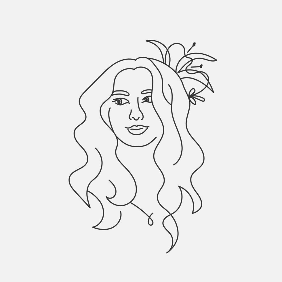 joven dama con largo pelo bosquejo. mujer logo línea Arte. vector ilustración en blanco antecedentes