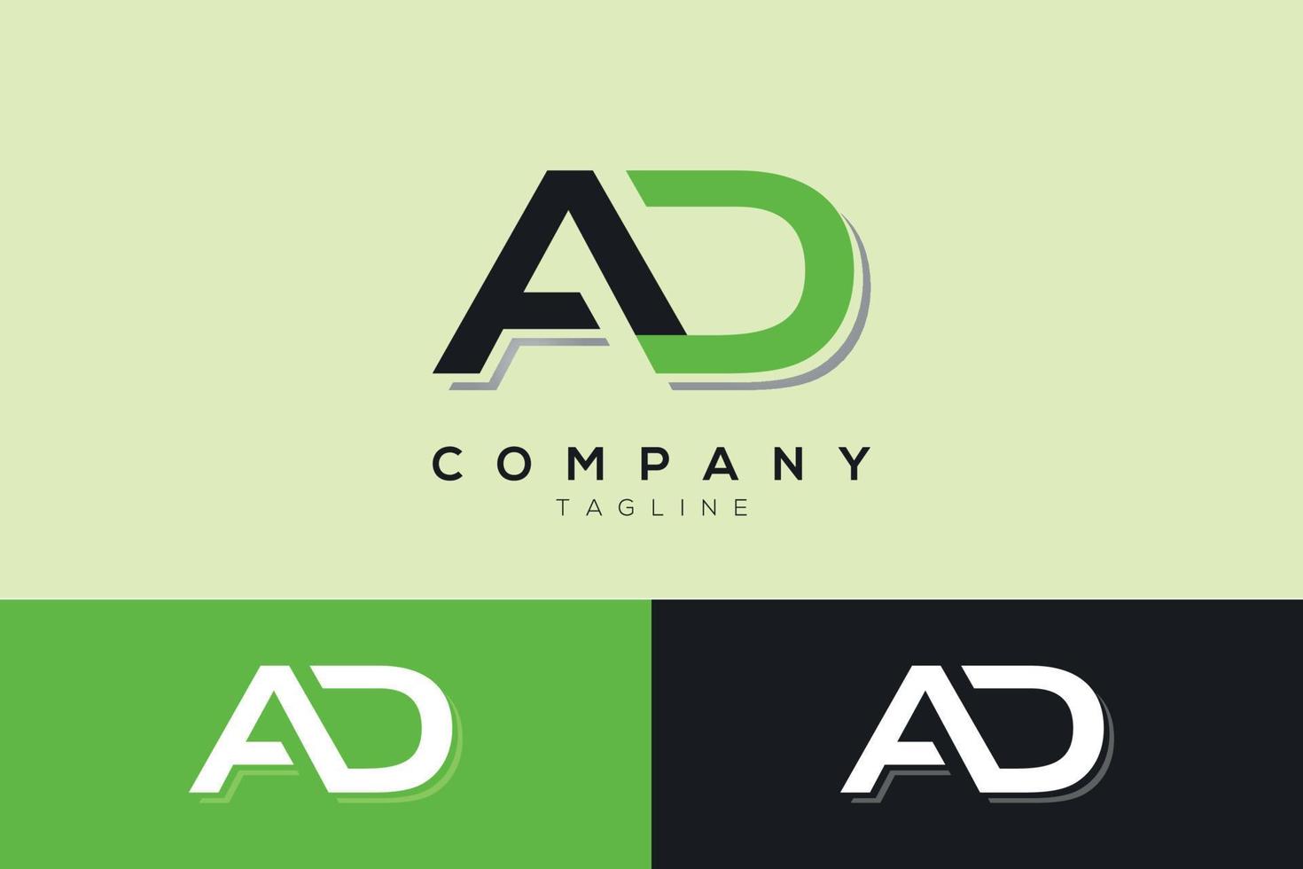 AD Logo Design Template concept with Green and Black Color vector