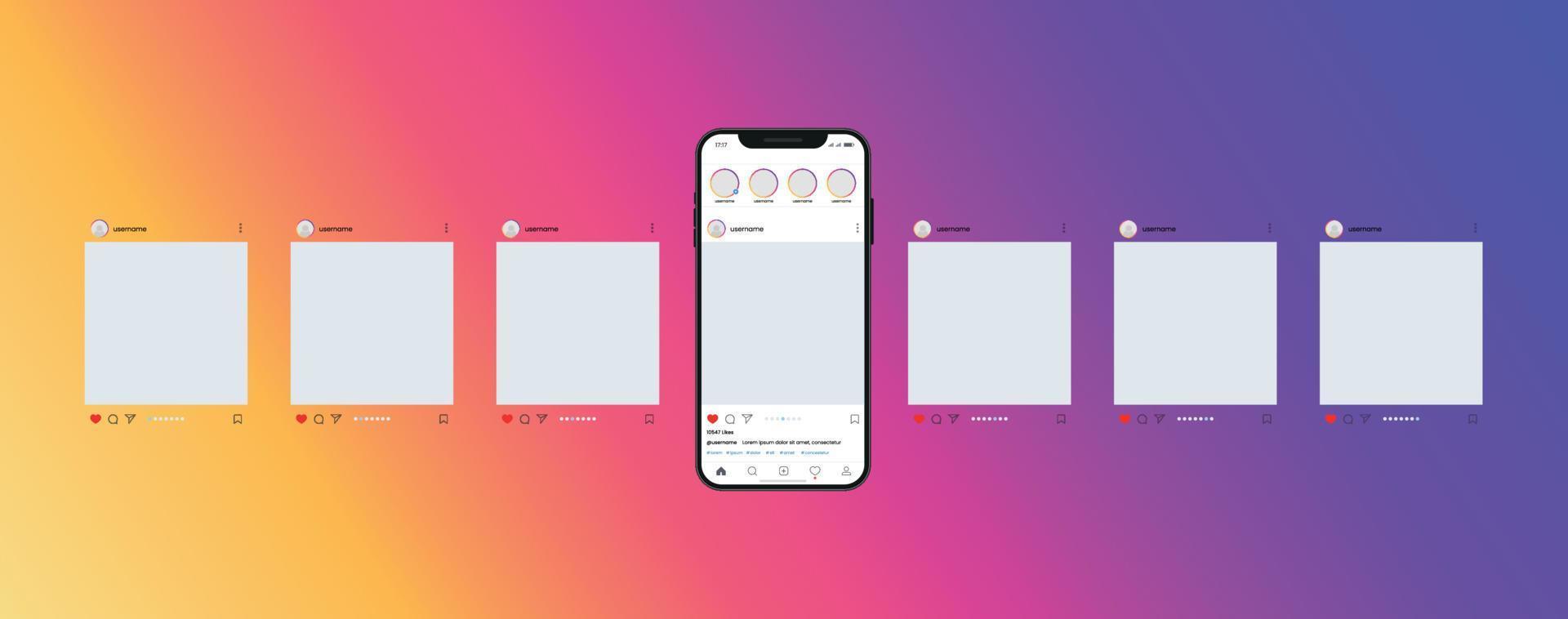 instagram carrusel o diapositiva paginas interfaz vector Bosquejo con Siete paginas