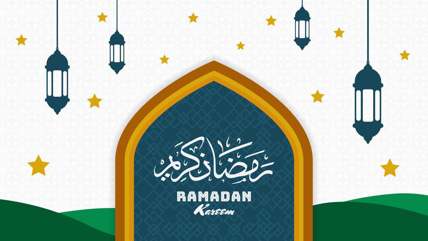 Ramadan Kareem designs. Islamic greeting background template with Ramadan for celebration design. Banner, Cover, Wallpaper. Vector Illustration.
