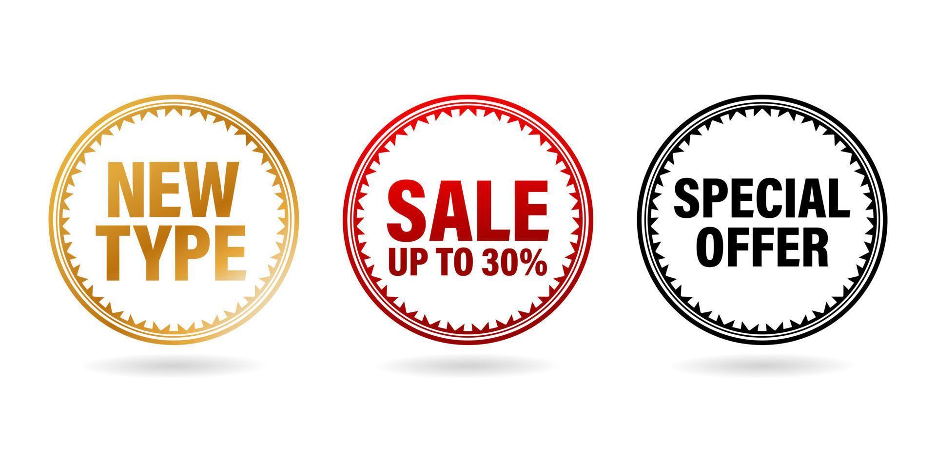 Vector illustration set of labels for sale rounded stickers isolated on white backgrounds for User interface designs, Layouts, collages, scene decks, ads campaigns, Promotional and marketing materials