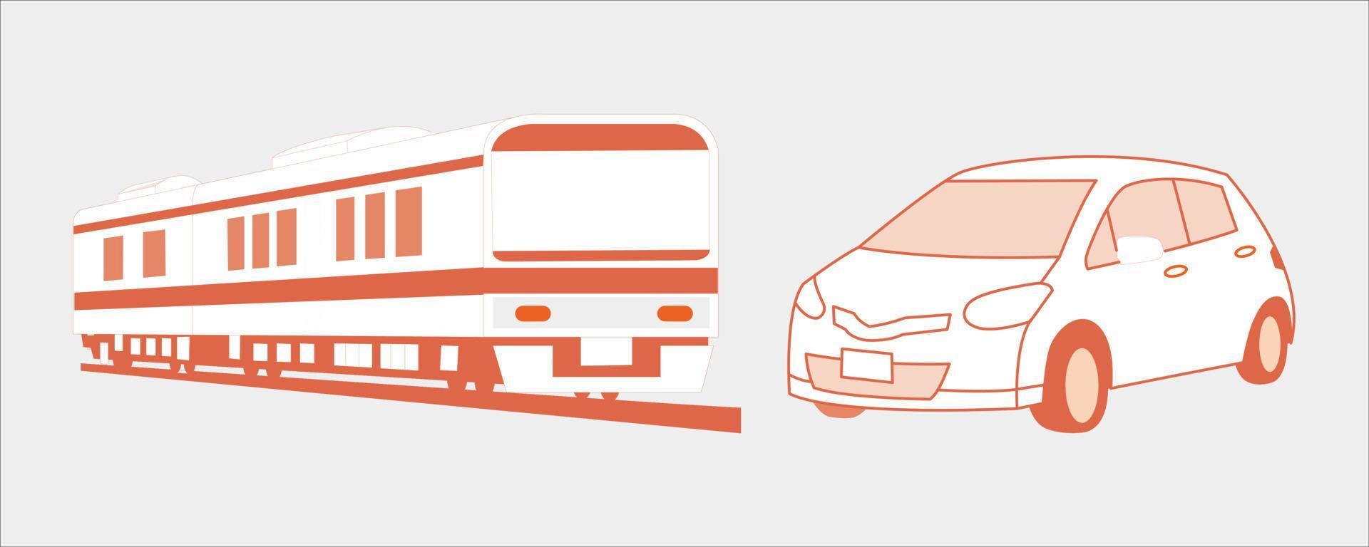 car outline with train, bus, car illustration vector