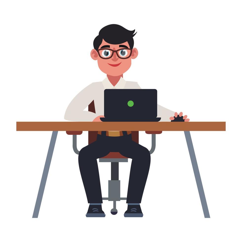 Businessman working at the computer business character working in office vector