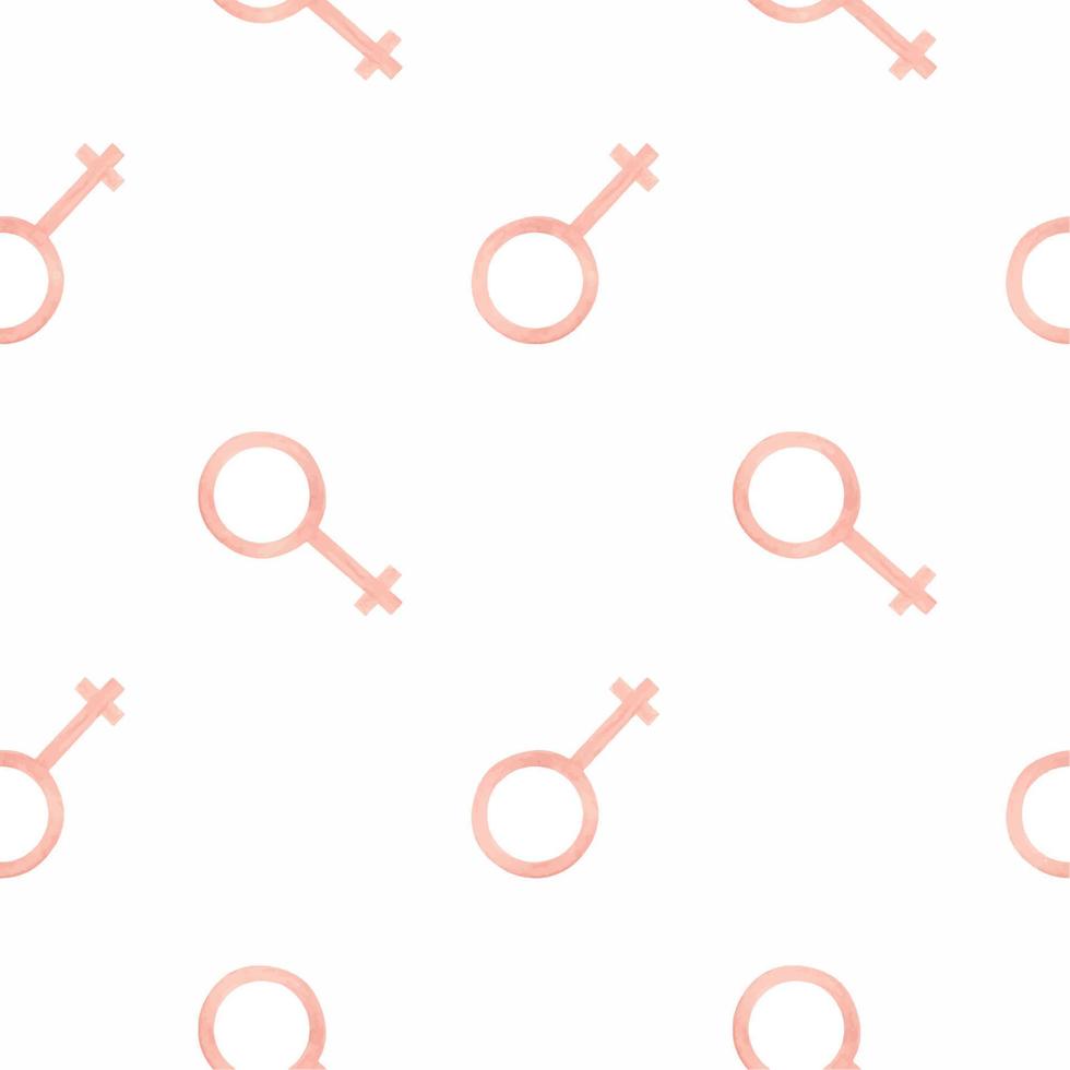Seamless pattern of pink sign female. Women gender symbol. Packaging for female intimate hygiene products. Watercolor illustration. vector