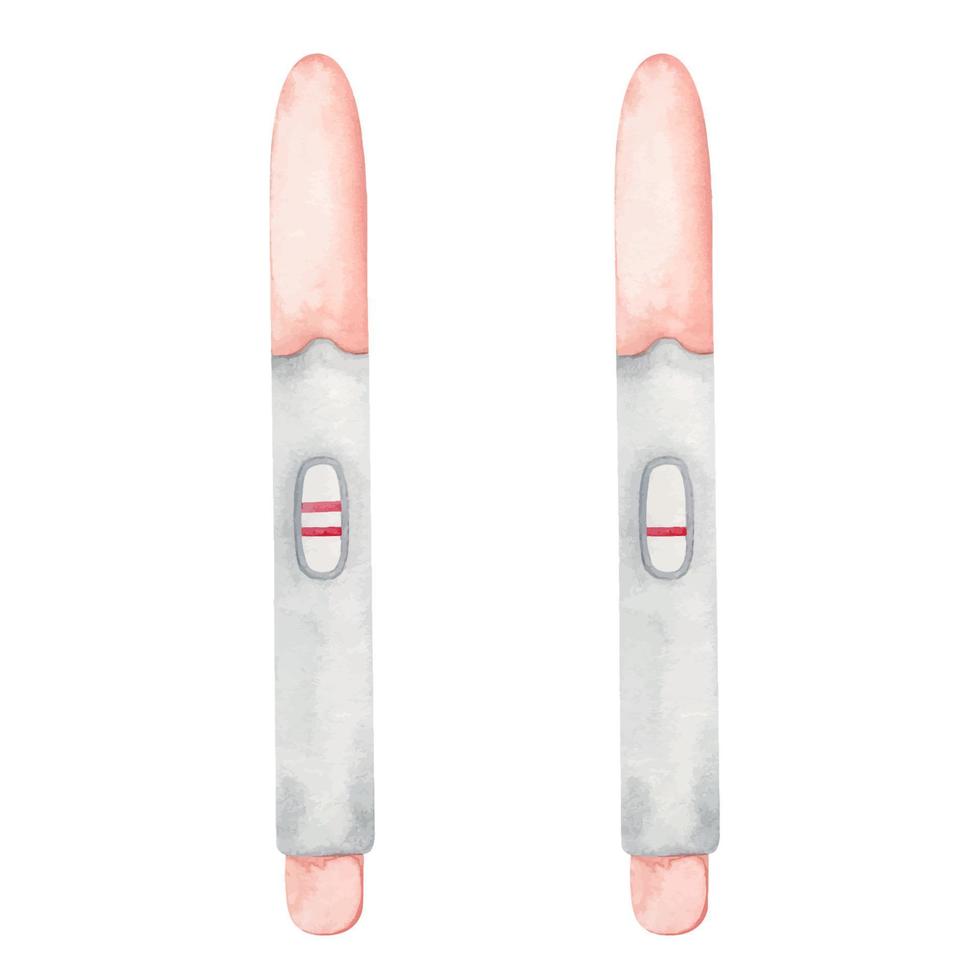 Positive and negative test. A set of pregnancy tests. Watercolor illustration. Isolated on white background. vector