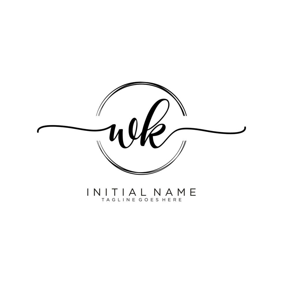 Initial WK feminine logo collections template. handwriting logo of initial signature, wedding, fashion, jewerly, boutique, floral and botanical with creative template for any company or business. vector