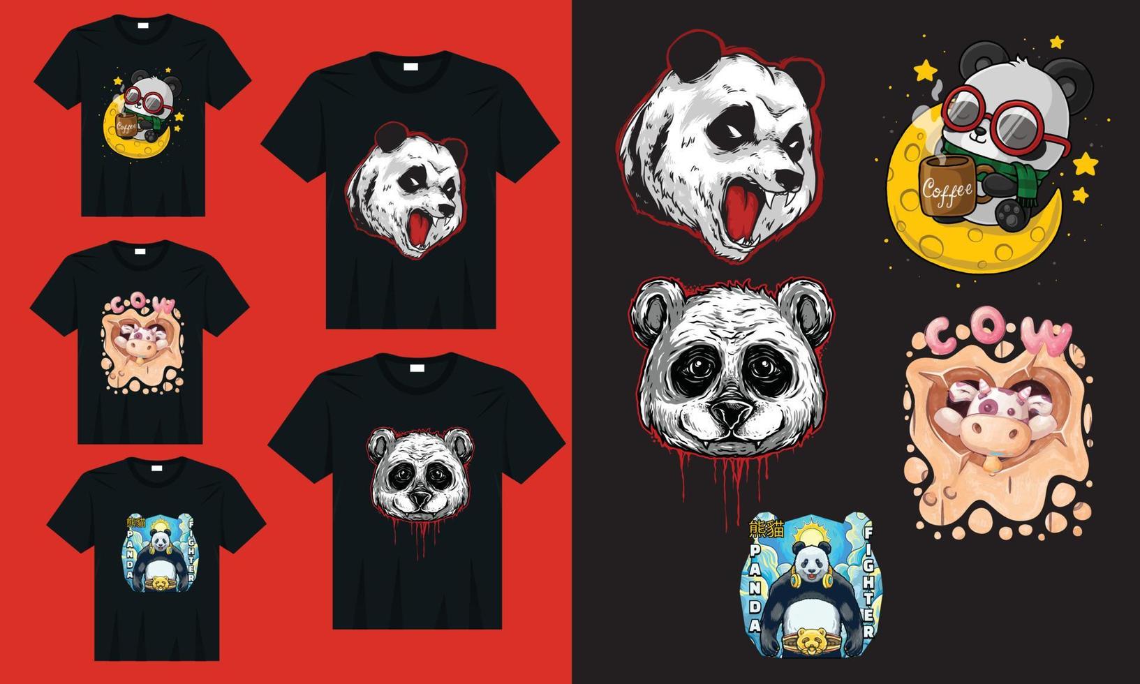 Panda merchandising t shirt design bundle vector