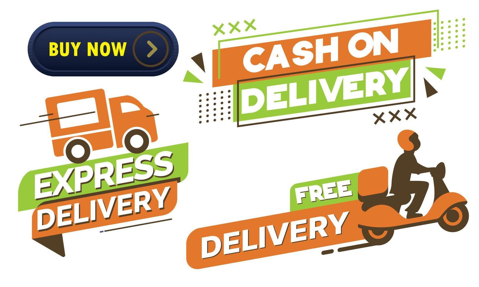 Fast and free delivery design template, Free delivery icons fast shipping courier service, Cash on delivery badges vector