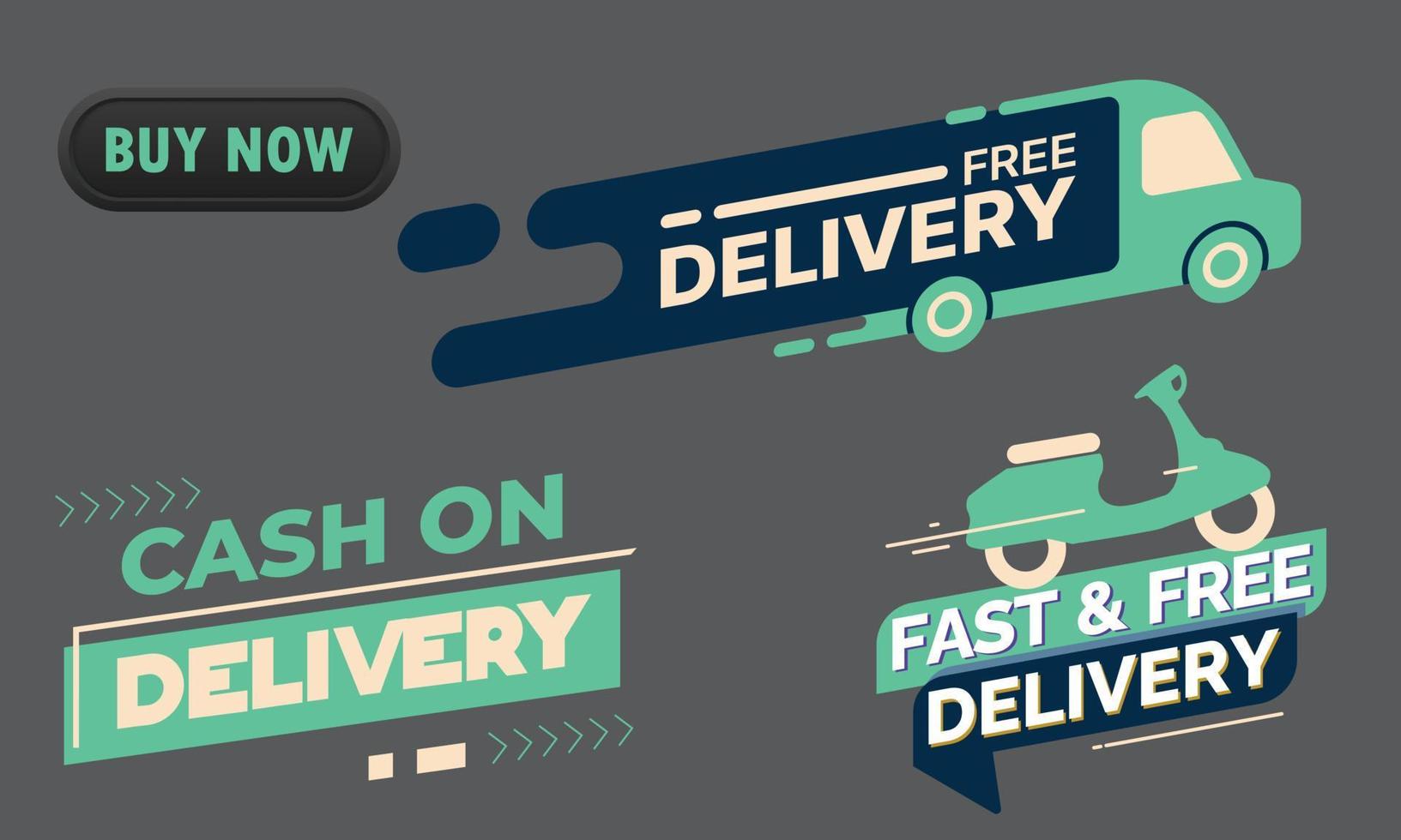 Fast and free delivery design template, Free delivery icons fast shipping courier service, Cash on delivery badges vector