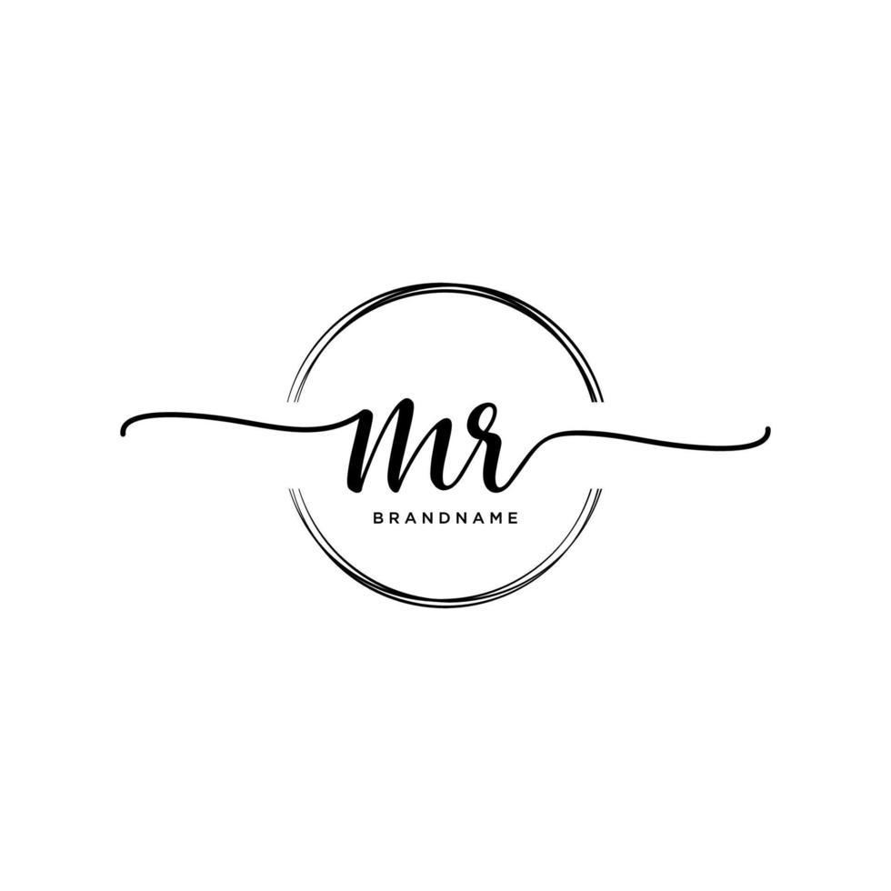 Initial MR feminine logo collections template. handwriting logo of initial signature, wedding, fashion, jewerly, boutique, floral and botanical with creative template for any company or business. vector
