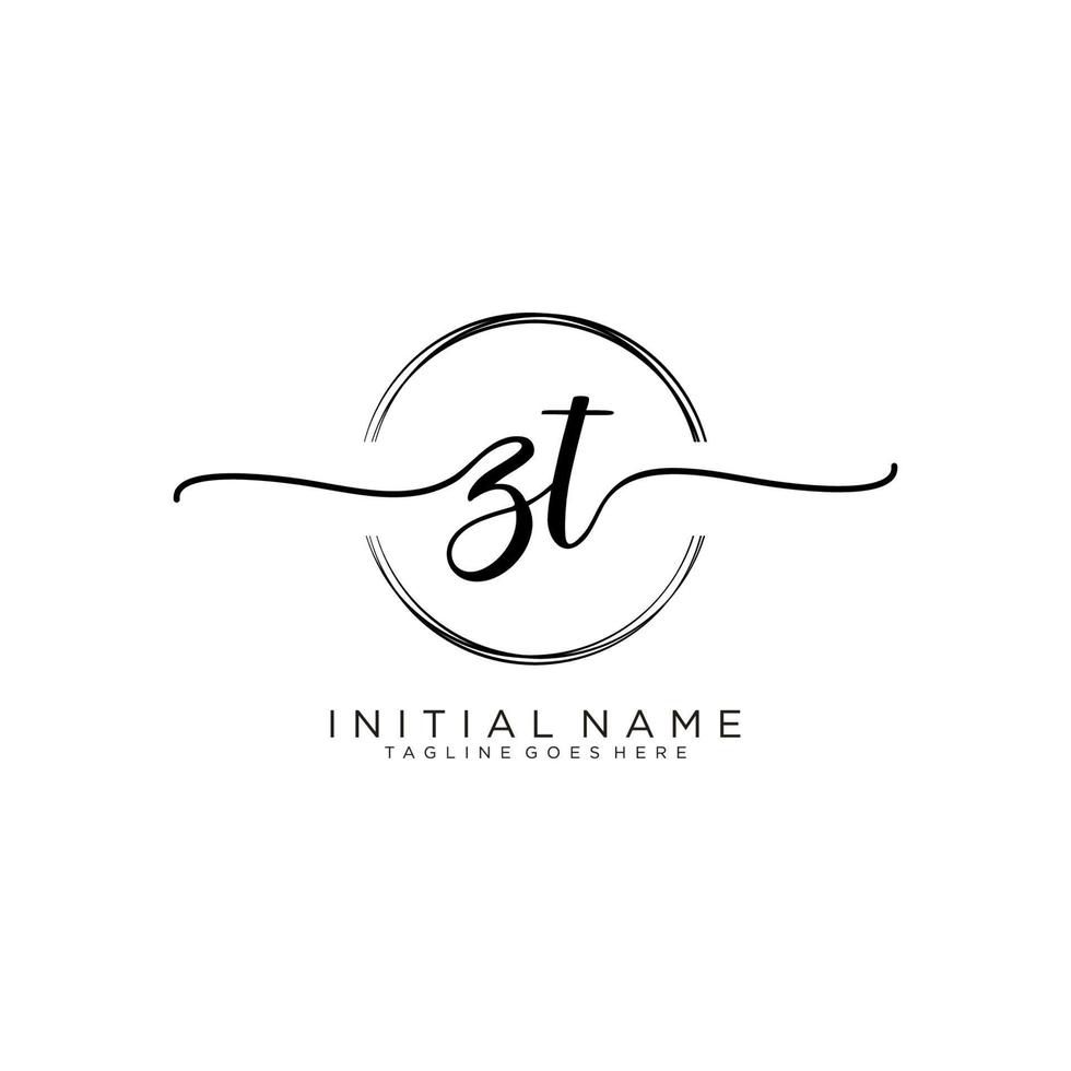 Initial ZT feminine logo collections template. handwriting logo of initial signature, wedding, fashion, jewerly, boutique, floral and botanical with creative template for any company or business. vector