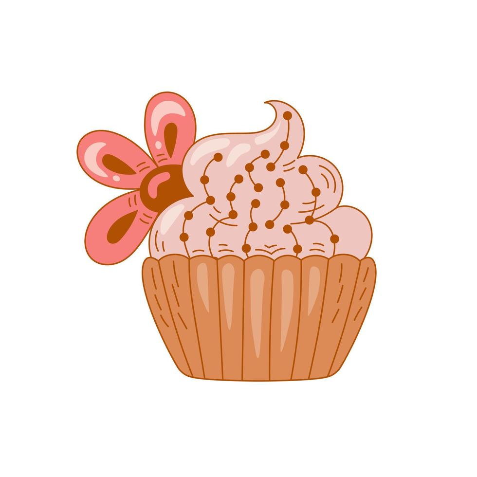Cute doodle cupcake with flower vector
