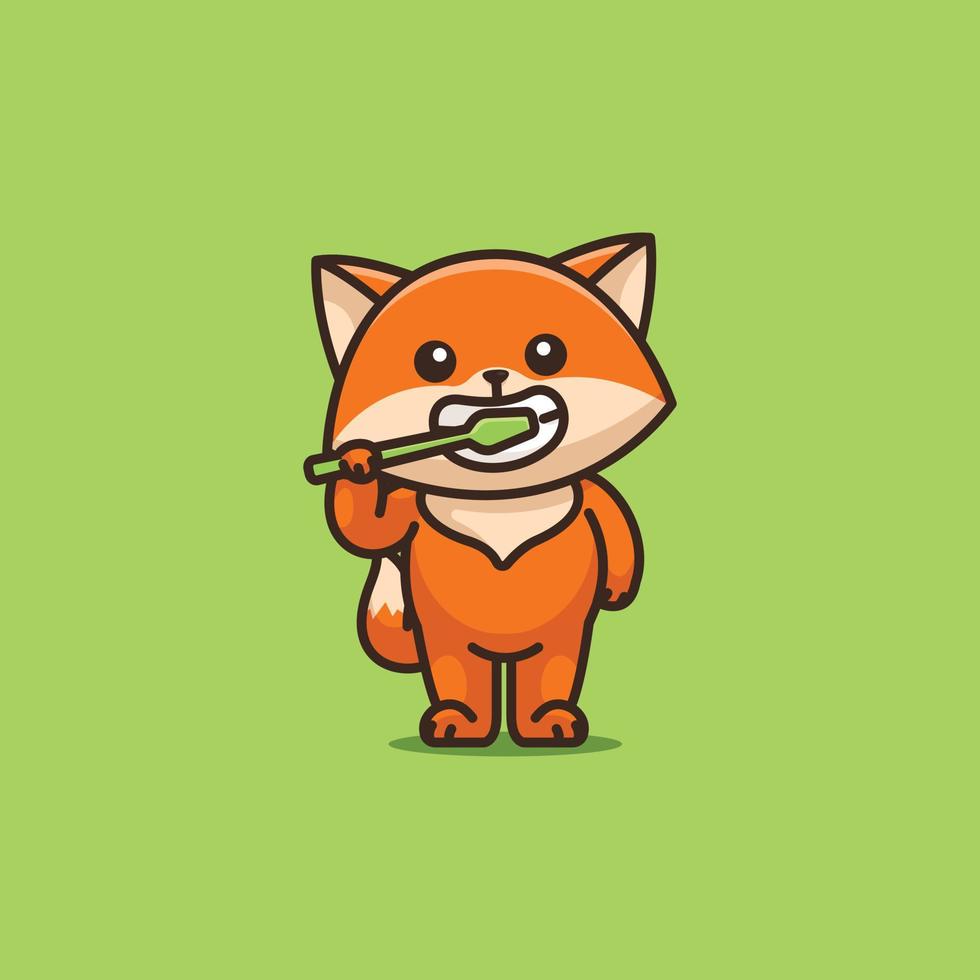 Cute cartoon fox brushing his teeth animal vector illustration animal healthy icon