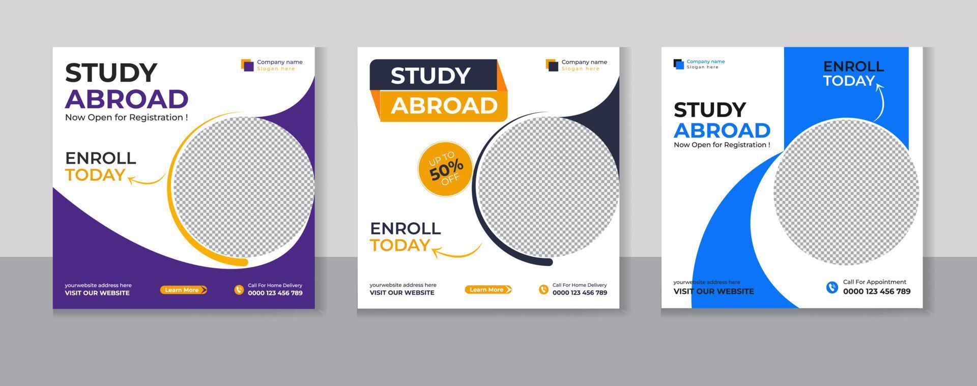 Study Abroad Social Media Post design template vector