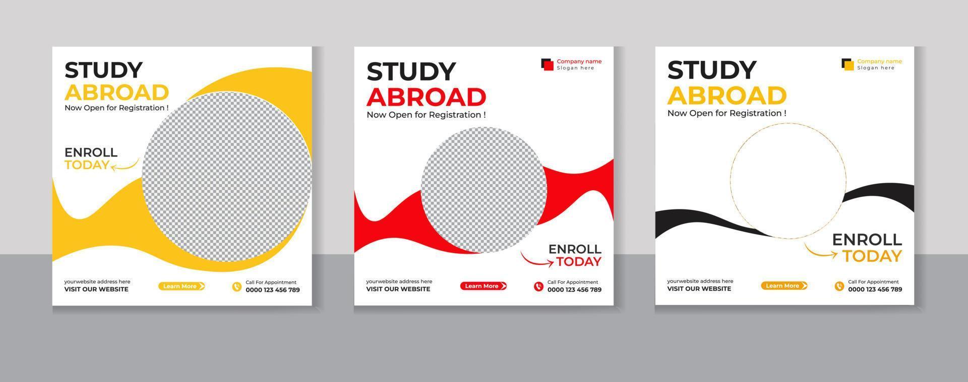 Study Abroad Social Media Post design template vector