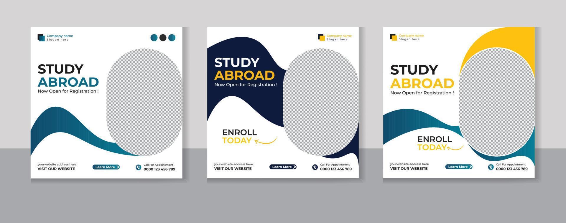 Study Abroad Social Media Post design template vector