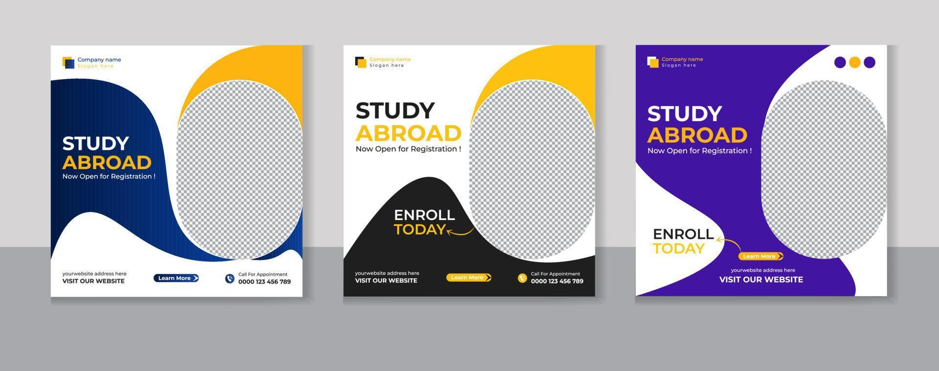 Study Abroad Social Media Post design template vector