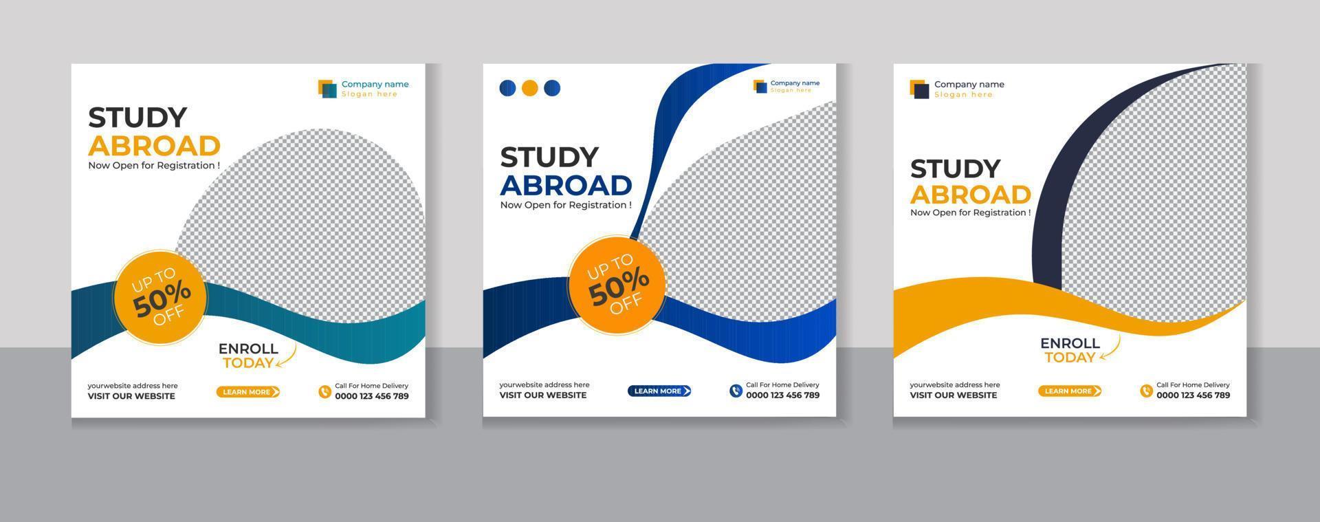 Study Abroad Social Media Post design template vector