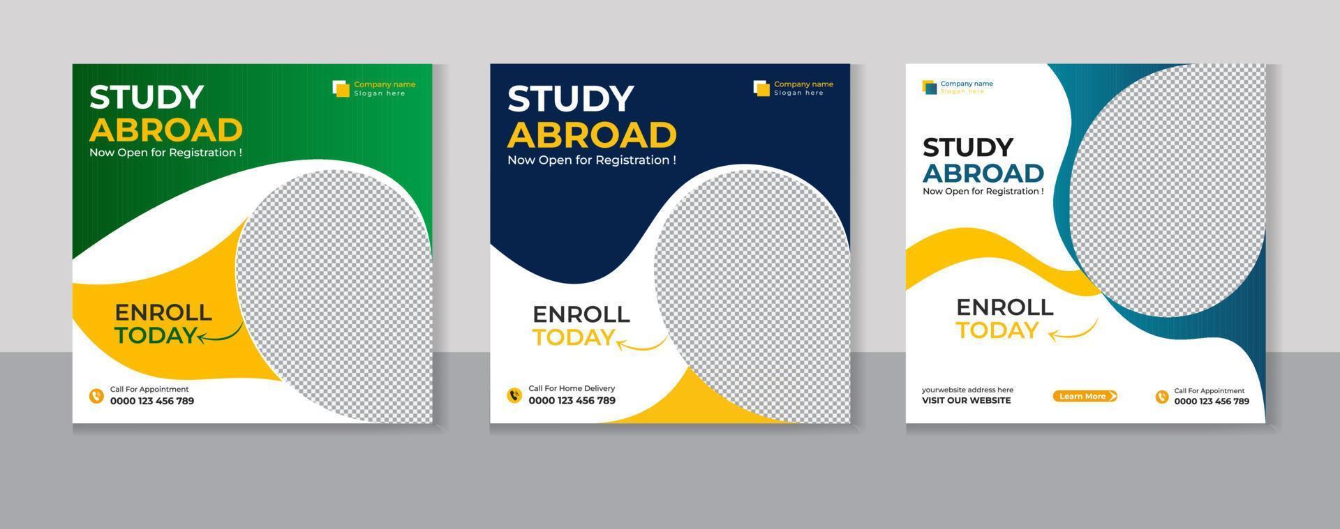 Study Abroad Social Media Post design template vector