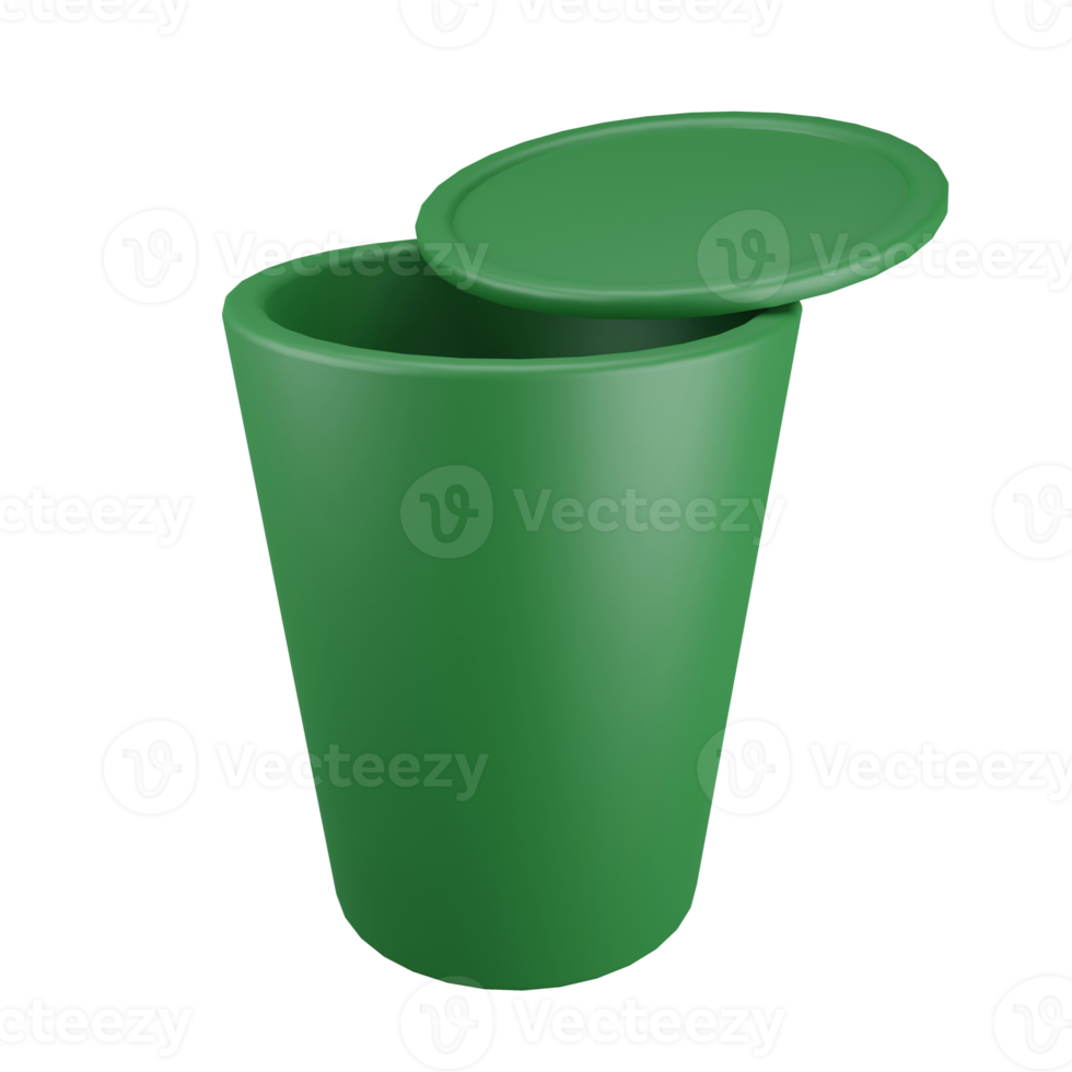 3D render mini green bin icon isolated on transparent background png