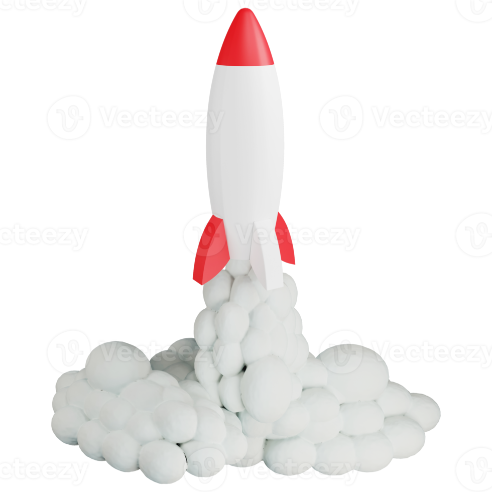 3D render startup icon isolated on transparent background, 3D rocket was lauched to the moon. business icon png