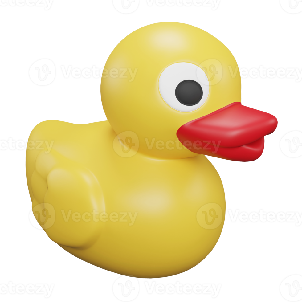 3D render rubber duck icon isolated on transparent background png